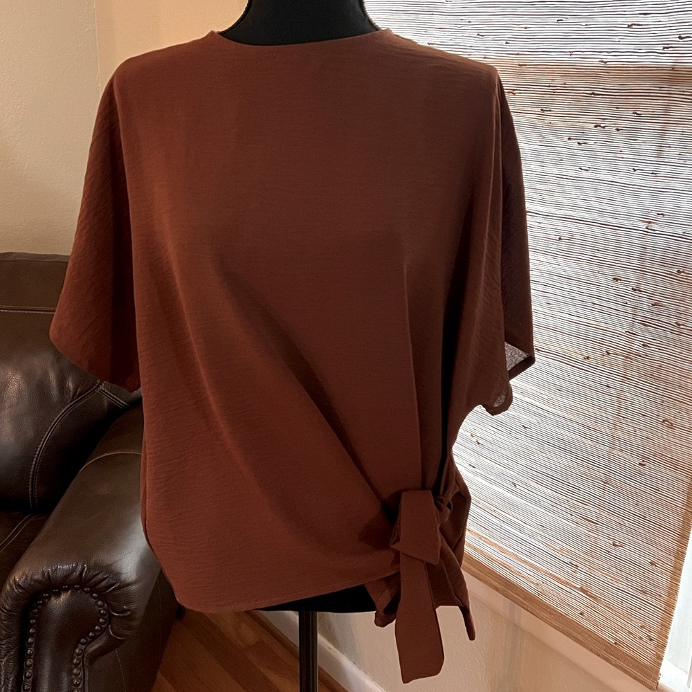 Brown Side Tie Blouse